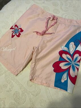 Women's Pink Floral Bermuda Swim Shorts, lightweight